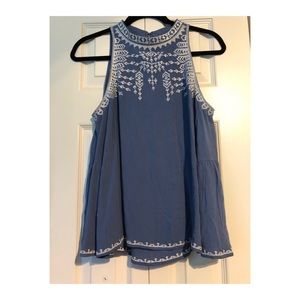 Embroidered blue tank top